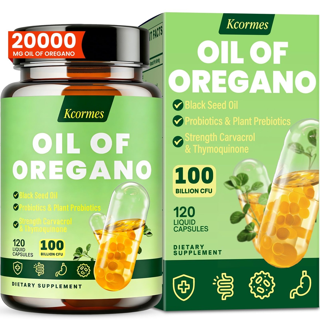 Oil Of Oregano with Black Seed Oil - 20000mg Oregano | 17 in 1 Herbal Blend with Probiotic, 20x Strength Carvacrol & Thymoquinone | For Immune, Antioxidant & Digestive, 120 Liquid Phyto-Capsule