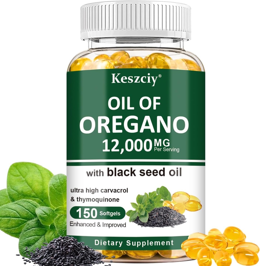 150 Softgels Oil of Oregano with Black Seed Oil, 2 in 1 Oregano Supplement for Immune Health, Retains High Concentrated Carvacrol & Thymoquinone, Non-GMO, 1 Pack