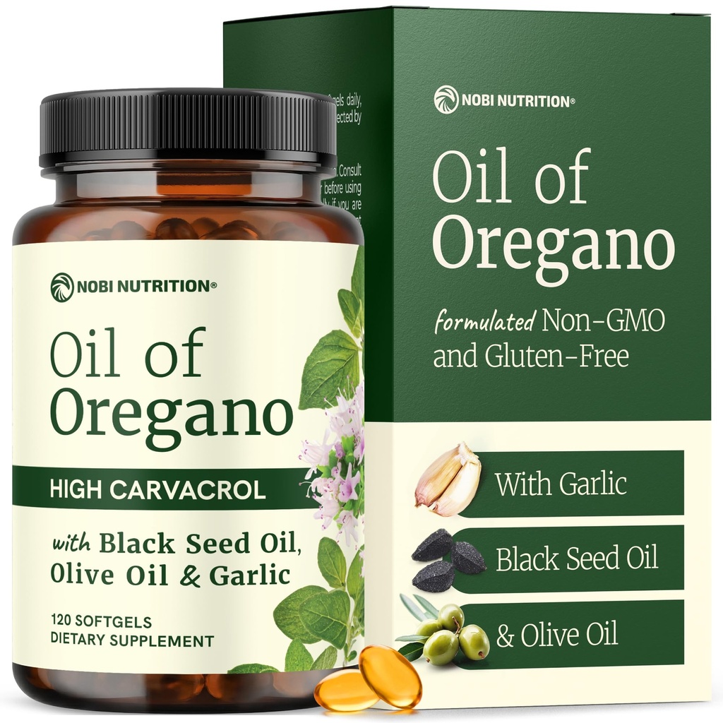 Oil of Oregano with Black Seed Oil Softgels | Immune Support | High Carvacrol | Seasonal Wellness & Antioxidant Support with Garlic Extract | Third-Party Tested & Non-GMO | 120 Oregano Oil Capsules