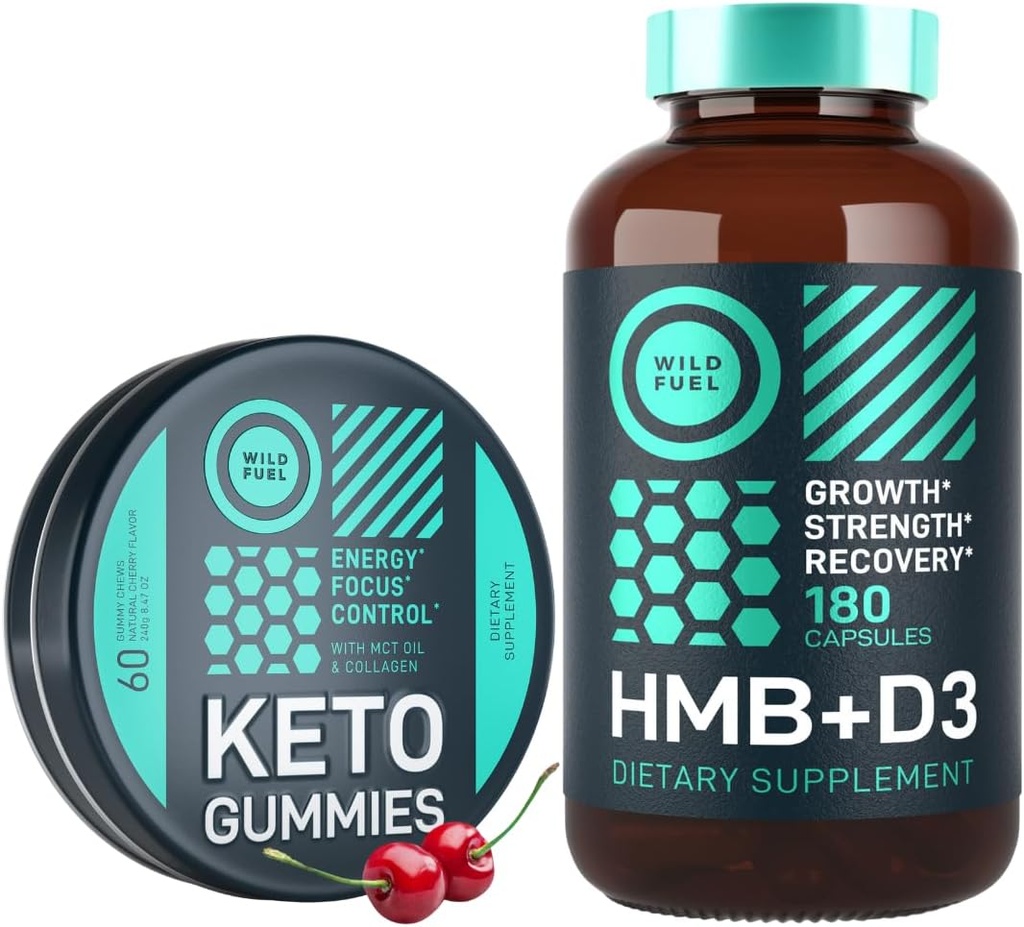 WILD FUEL HMB με βιταμίνη D3 και Keto MCT Oil Gummies Ενέργεια Chews δύναμη και το πακέτο αποκατάστασης