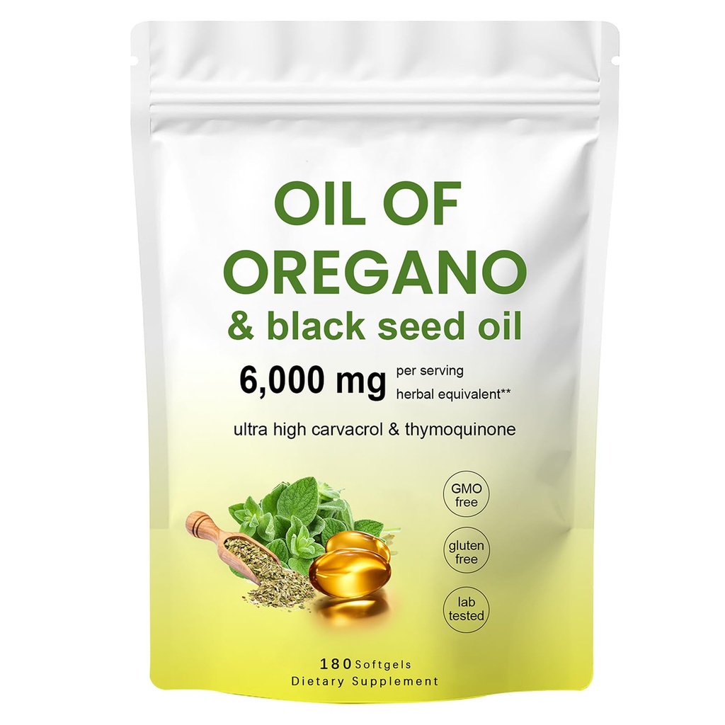 Oil of Oregano Softgels, 180 Count | 2 in 1 Formulated with Black Seed Oil, 4X Strength Carvacrol & Thymoquinone | Non-GMO (1 Bag)