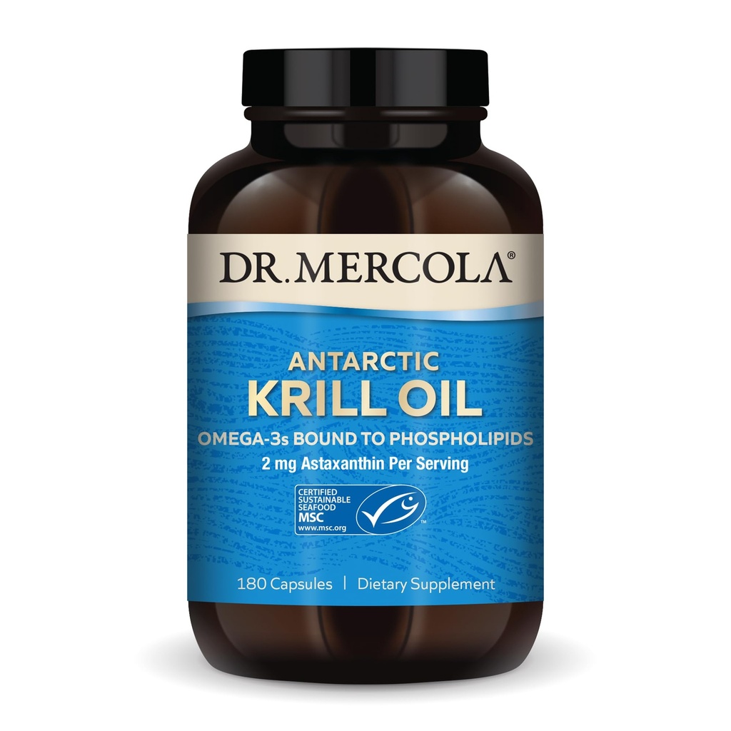 Dr. Mercola Antarctic Krill Oil - 1.000 mg - Omega-3 συμπλήρωμα με EPA & DHA - Υποστηρίζει τον εγκέφαλο, την καρδιά, την κοινή & ανοσοποιητική υγεία - GMO-free, χωρίς γλουτένη & χωρίς σόγια - 180 κάψουλες (90 εξυπηρετούν)