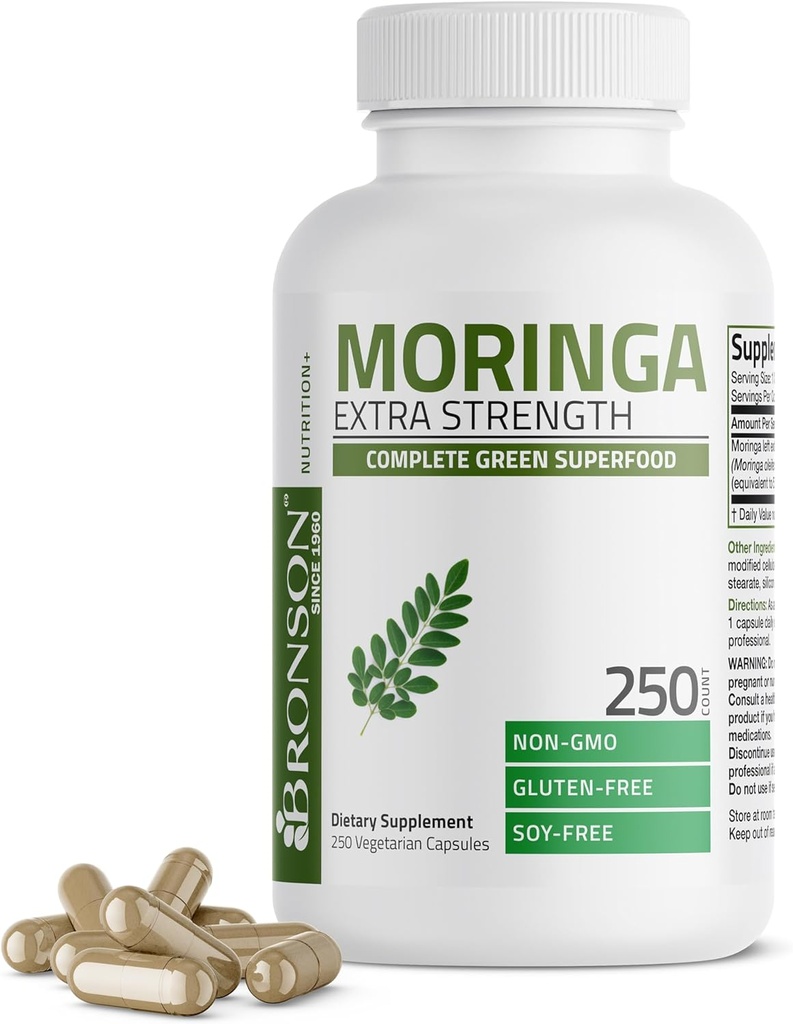 Bronson Moringa Extra Strength Κάψουλες Moringa Oleifera Powder, 250 Count