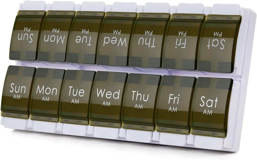 2 Week Pill Box, MOLN HYMY 7 Day Pill Organizer 2 φορές την ημέρα, Weekly Pill Container to Hold Medication, Βιταμίνες ιχθυέλαιο (Πράσινη)