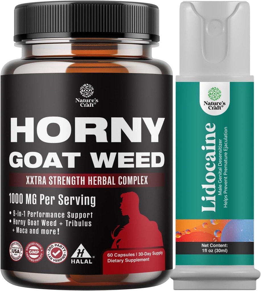 Bundle of Horny Goat Weed Extract Complex for Men and Women Enhanced Energy and Stamina and Black Maca Root Caps for Men - Ενισχυτικό Drive Mood & Energy Booster for Men