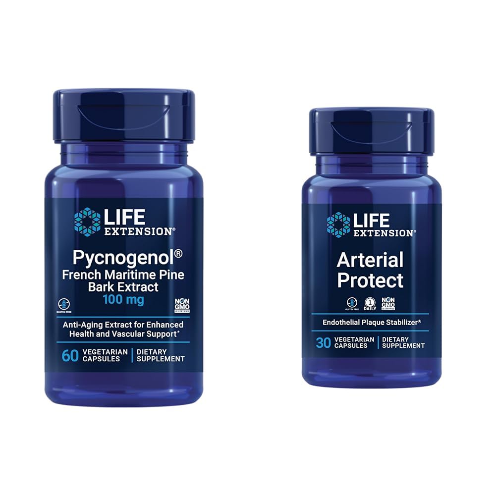 Life Extension Pycnogenol French Maritime Pine Bark & Gotu Kola Arterial Health Supplements - 60 & 30 Χορτοφαγικές κάψουλες