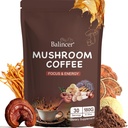Mushroom Coffee, 6 Adaptogenic Μανιτάρια (Lion's Mane, Cordyceps, Turkey Tail & Other) Αναμειγνύονται με Premium Στιγμιαίος Καφές για Εστίαση, Ενέργεια, Ανοσοποιητική και Υποστήριξη για την Υγεία των Ούρων, 30 Υπηρεσίες