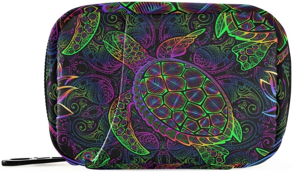 Pill Box Boho Sea Turtle with Lotuses and Mandala 7 Day Pill Case Travel Pill Organizer Bag with Zipper Portable Weekly Vitamin Medicine Supplement Holder Pouch Bag