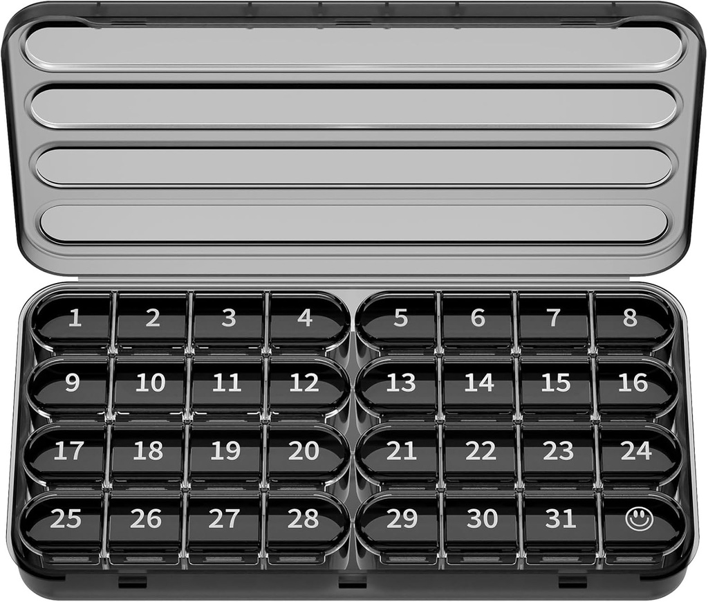 Zoksi Monthly Pill Organizer 1 φορές την ημέρα, 30 ημέρα Pill Box Organizer, ένα μήνα Pill περίπτωση για το ταξίδι, 31 ημέρα καθημερινή Medcine Container για βιταμίνες, συμπλήρωμα & φαρμακευτική αγωγή (μαύρο)