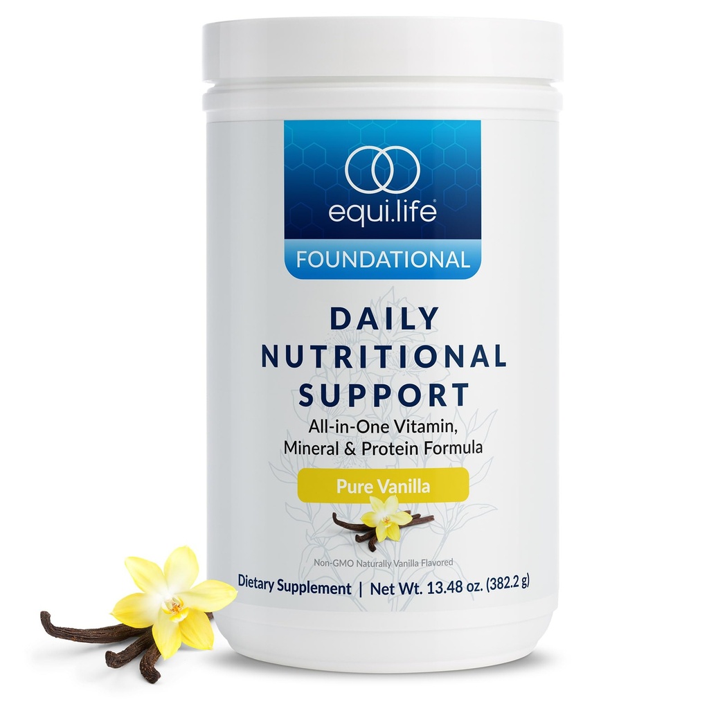 Equilife Καθημερινή Διατροφική Υποστήριξη, All-in-One Πολυβιταμίνη Αντικατάσταση γεύματος, Pure Vanilla Flavor, 15G Πρωτεΐνη φυτών, Υποστηρίζει Γενική Ευεξία Συμπεριλαμβανομένης της Ενέργειας, Dibestion, & Δέρμα, 14 Services Tub