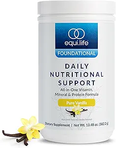 Equilife Daily Nutritional Support, All-in-One Multivitamin Meal Replacement, Pure Vanilla Flavor, 15G Plant Protein, Supports Overall Wellness Including Energy, Digestion, & Skin, 14 Servings Tub