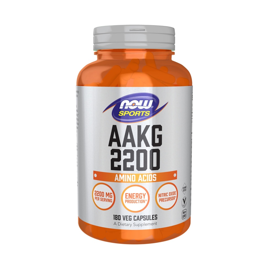 NOW Αθλητισμός AAKG 2200, Αργινίνη, Παραγωγή Ενέργειας, 180 κάψουλες Veg