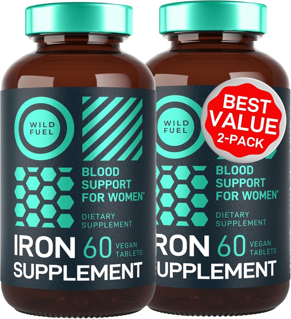 Συμπλήρωμα Vegan Iron για γυναίκες με φολικό οξύ - 35 mg Builder Ferrous Sulfate, Folic Acid 400 mcg - Χάπια σιδήρου για γυναίκες με αναιμία & υποστήριξη εγκυμοσύνης - 120 δισκία χωρίς γλουτένη - 2Pack