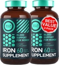 Συμπλήρωμα Vegan Iron για γυναίκες με φολικό οξύ - 35 mg Builder Ferrous Sulfate, Folic Acid 400 mcg - Χάπια σιδήρου για γυναίκες με αναιμία & υποστήριξη εγκυμοσύνης - 120 δισκία χωρίς γλουτένη - 2Pack