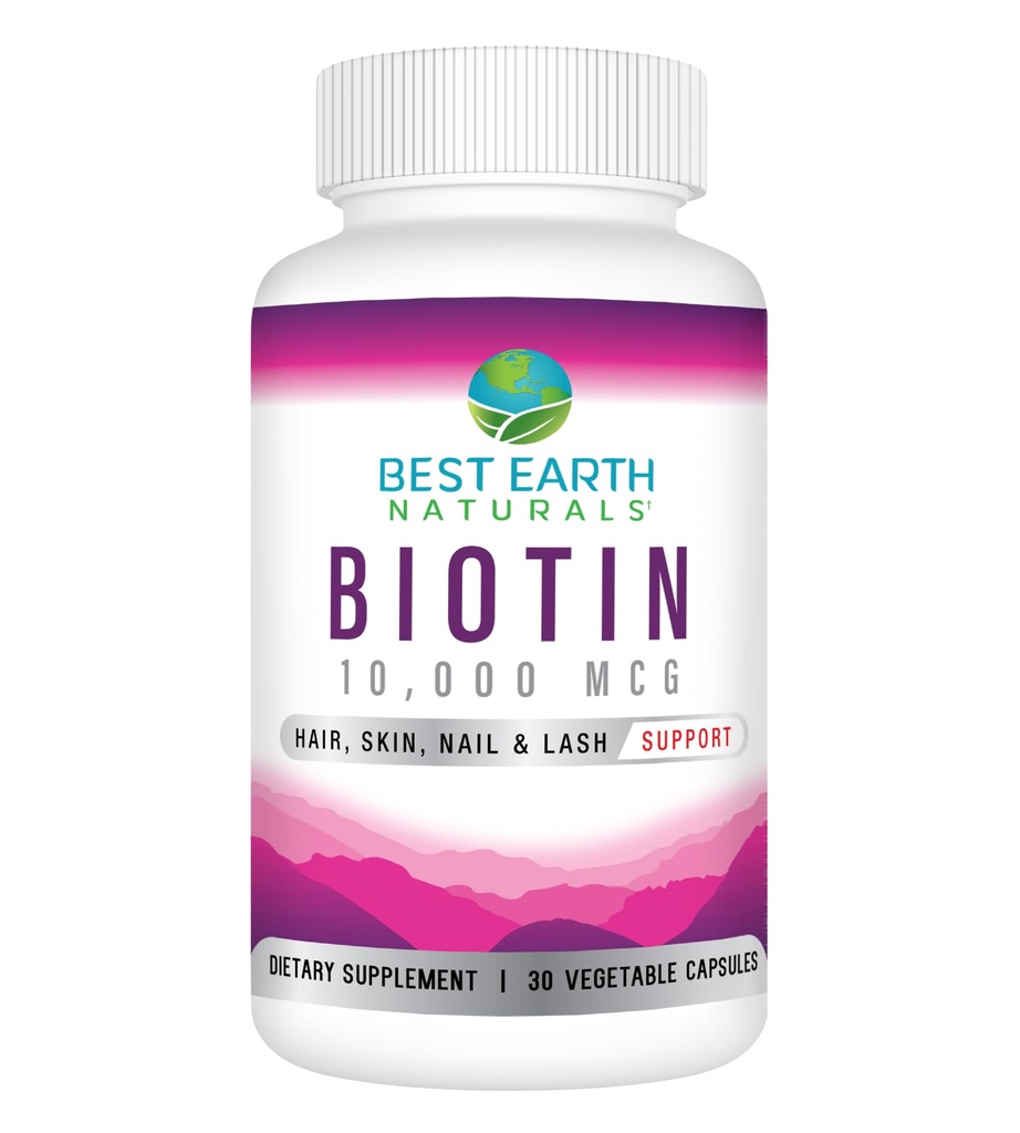 Best Earth Naturals Biotin 10.000mcg - Extra Strength Biotin Vitamin συμπλήρωμα για την υποστήριξη της ανάπτυξης των μαλλιών, ισχυρά νύχια, μακριές βλεφαρίδες ματιών και υγιές δέρμα