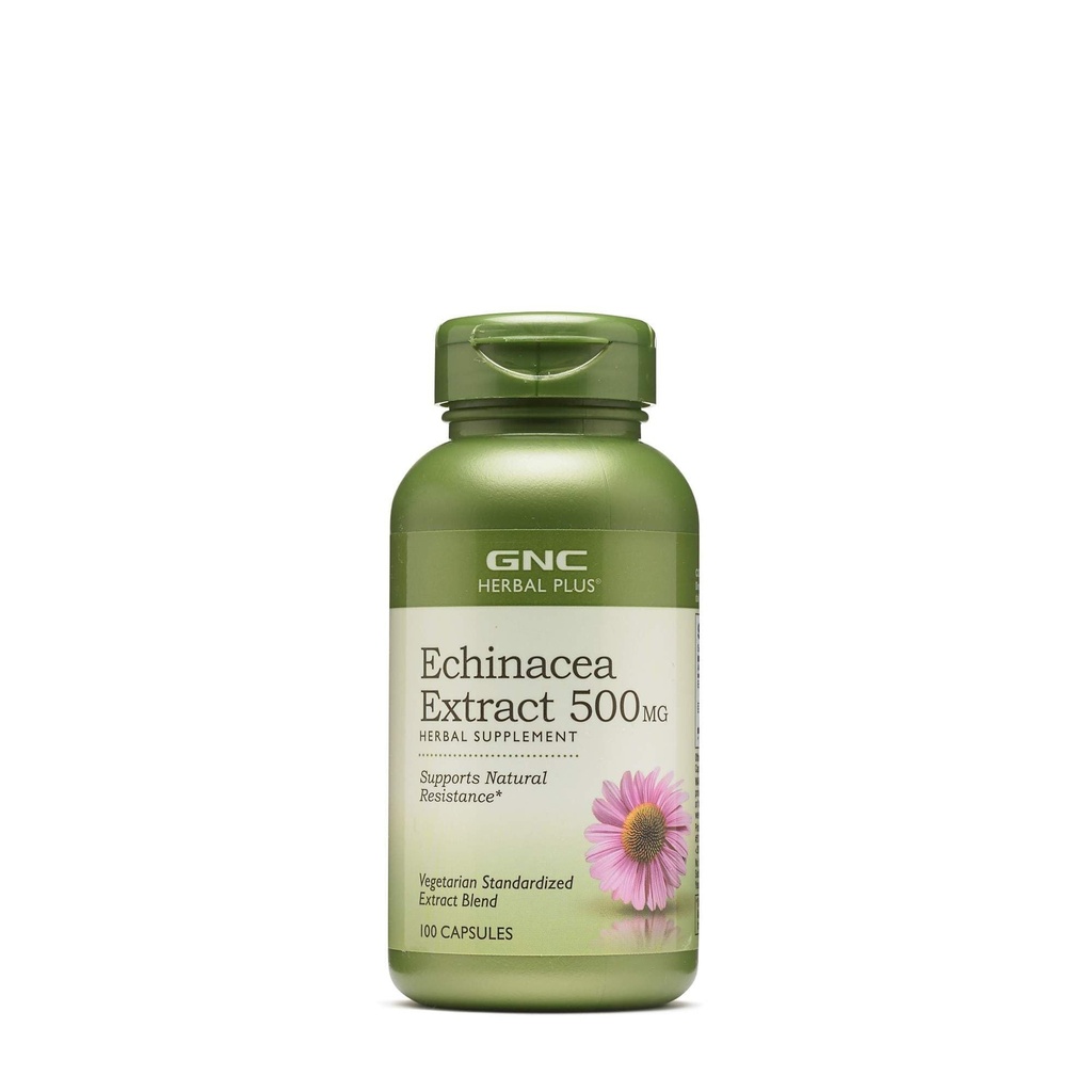GNC Herbal Plus Echinacea Extract 500mg Supplement, Vegetarian, Supports Natural Resistance, 100 Servings