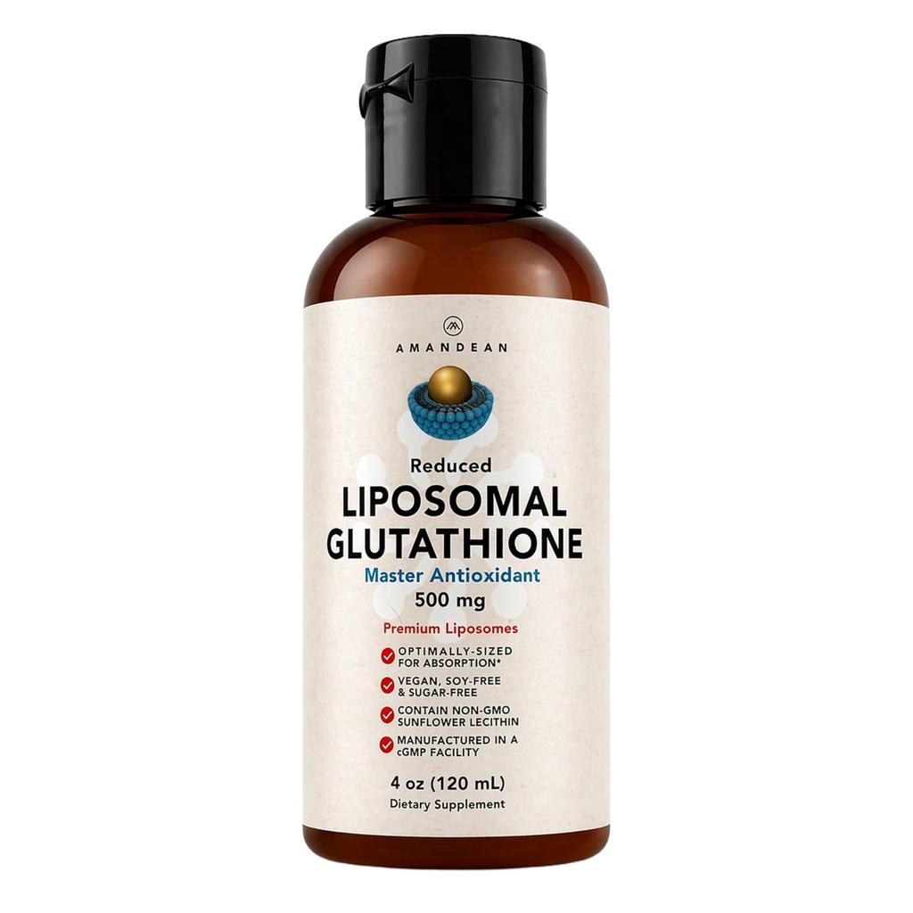 AMANDEAN Liposomal Glutathionone Συμπλήρωμα. Liquid Μειωμένη Setria 500mg. Ανοσολογική Υποστήριξη, Εγκεφαλική Υγεία, Αποτοξίνωση ήπατος, Υγεία δέρματος. Φωσφατιδυλοχολίνη από μη ΓΤΟ Ηλιοτρόπιο Λεκιθίνη. Χωρίς σόγια & Vegan.