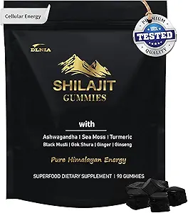 Shilajit Gummies με Ashwagandha, Turmeric - Βιολογικό, Zero Ζάχαρη & Vegan-Φιλοξενικά Shilajit για άνδρες και γυναίκες - Ενέργεια, ηρεμία, κορτιζόλη, ύπνο, ανοσοποιητική υποστήριξη & συνολική υγεία