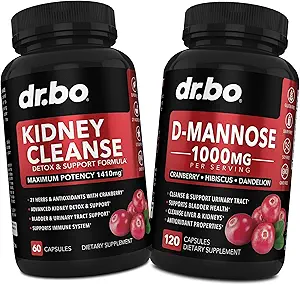 Kidney Cleanse & D Mannose Supplements - Kidney Detox Support Supplement, D-Mannose 500mg 1000mg Capsules - DMannose & Natural Cranberry to Support Kidneys, Bladder & Urinary Tract Health Supplements