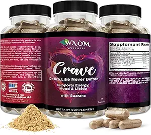 Crave – Γυναικείο ενισχυτή επιθυμίας με Maca, Ashwagandha & L-Theanine – Φυσική ενέργεια, Mood & Hormon Balance Support – 60 κάψουλες Vegan
