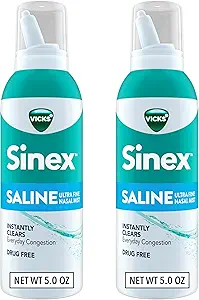 Vicks Sinex SALINE Nasal Spray, Drug Free Ultra Fine Mist, Καθαρή Κάθε μέρα Sinus Συμφόρηση Γρήγορη, Καθαρή Mucus από ένα κρύο ή Αλλεργία, Καθημερινή Χρήση 5.0 fl oz x 2