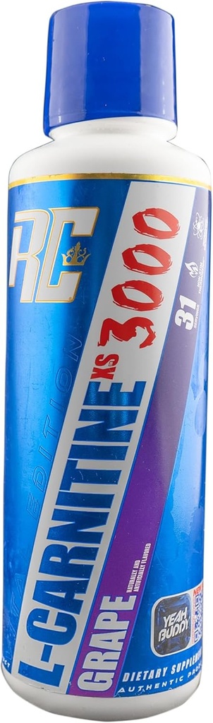 Ronnie Coleman Signature Series L-Carnitine XS 3000 Liquid, Amino Acids Μεταβολισμός και Lean μυϊκή δύναμη Υποστήριξη, Χωρίς διεγερτικό, Χωρίς ζάχαρη, Μηδέν υδατάνθρακες, Σταφύλι, 16 Oz