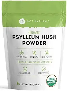 Kate Naturals Psyllium Husk Powder for Baking, Fiber & Digestion. Psyllium Seed Powder for Dogs & Cats (12oz, Organic, Gluten Free, Pet Safe)