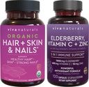 Βιολογικό δέρμα μαλλιών και νυχιών + Elderberry, Βιταμίνη C & Zinc Bundle, Made with Biotin 5000mcg for Healthy Hair, Elderberry for Antioxidant & Immune Support
