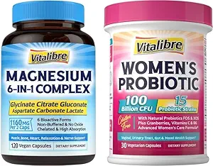 Women's Probiotics 100 Billion CFU 30 Capsules & Magnesium Complex Supplement 6 in 1, 120 Capsules