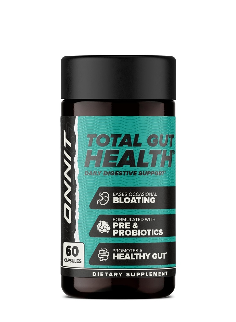 ONNIT Total Gut Health Daily Digestive Support, IGENTM Non-GMO Tested Digestion Supplement for Women and Men with 7 Strains of Probiotics, Prebiotics, Enzymes and Betaine HCL, 60 Count