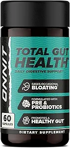 ONNIT Total Gut Health Daily Digestive Support, IGEN™ Non-GMO Tested Digestion Supplement for Women and Men with 7 Strains of Probiotics, Prebiotics, Enzymes and Betaine HCL, 60 Count