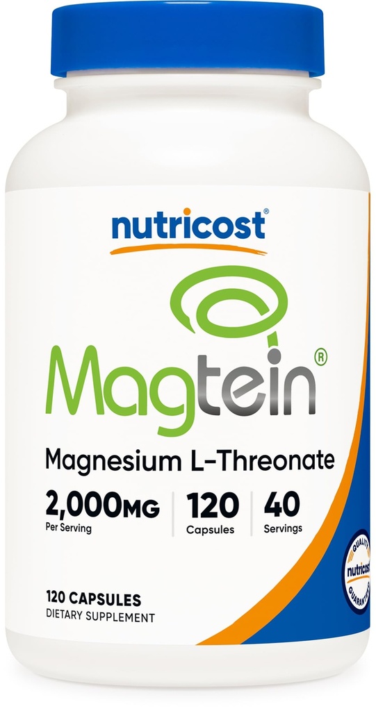 Nutricost Μαγνήσιο L-Θρεονικό ως Μαγτεΐνη 2000mg, 120 κάψουλες - Μη-ΓΤΟ, Χωρίς γλουτένη, Φιλικά προς τους χορτοφάγους