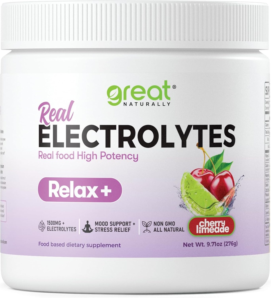 Relax+ Cherry Limeade Calming Electrolyte Συμπλήρωμα: Ενυδάτωση & Υποστήριξη διάθεσης για χαλάρωση, ανακούφιση στρες, Adrenal & Cortisol Υποστήριξη - Γλυκίνη, L-Theanine, Lemon Balm - USA Made