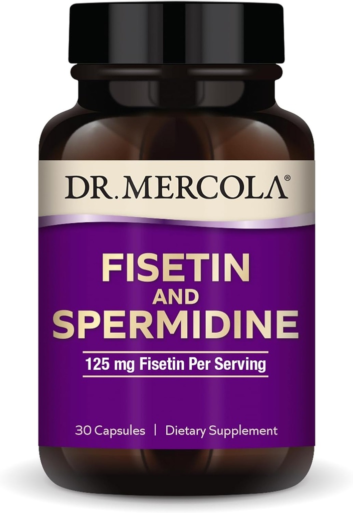 Δρ. Mercola Fisetin και Spermidine, 30 Καψάκια 125 mg Fisetin, Μη ΓΤΟ, Χωρίς γλουτένη, Χωρίς σόγια