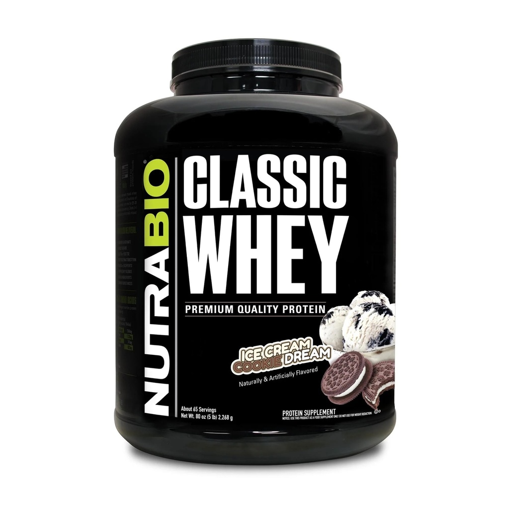 NutraBio Classic Whey Protein Powder- Full-Spectrum Amino Acid Profile - Χωρίς πληρωτικά, τεχνητά χρώματα, συντηρητικά - Χαμηλός γλυκαιμικός δείκτης - Παγωτό Cookie Dream, 5 Λίρες