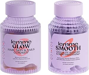 Lemme Glow Collagen Hair Gummies για Ισχυρά, Παχιά μαλλιά & Μειωμένη Shending Smooth Anti Cellulite Κάψουλες για γυναίκες, Smooth Legs & Thighs, Reduce Cellulite & Crepey Skin Bundle