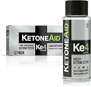 KetoneAid Ke4 Ketone Ester Concentrate | Not a Ketone Salt, No Sugar, No Caffeine | Exogenous D-BHB Ester | 12 Serving Per Bottle (12 Count)