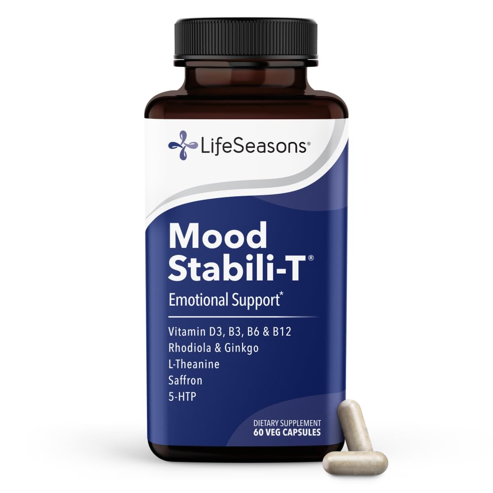 LifeSeasons Mood Stabili-T Emotional Support & Balance Supplement with Saffron, Rhodiola, L-Theanine, 5-HTP & Ginkgo – Calm Focus, Stress Support & Positive Mood – 60 Veg Capsules