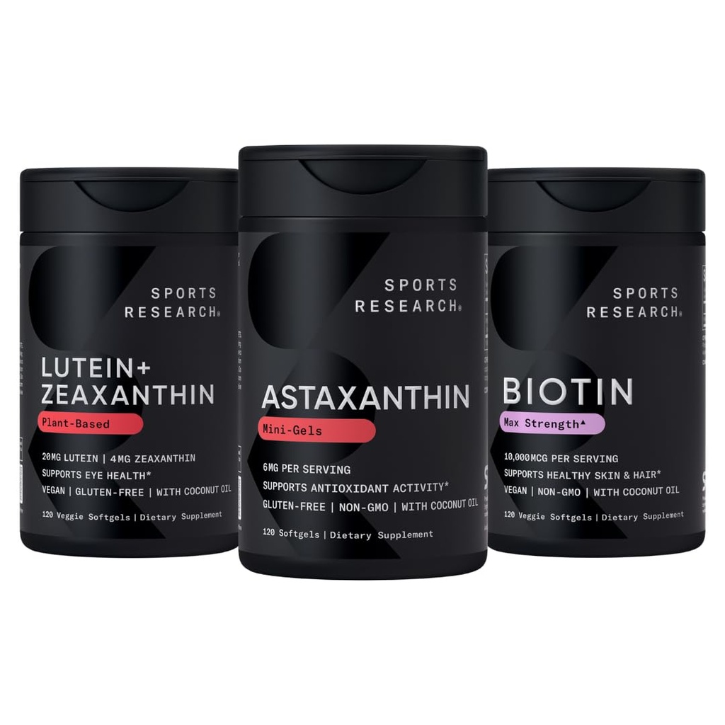 Αθλητική Έρευνα Βιοτίνη (B7) 10.000mcg + Λουτεΐνη + Ζεαξανθίνη (20mg) + Ασταξανθίνη συμπλήρωμα από τα φύκη (6mg) - Όλα Vegan 