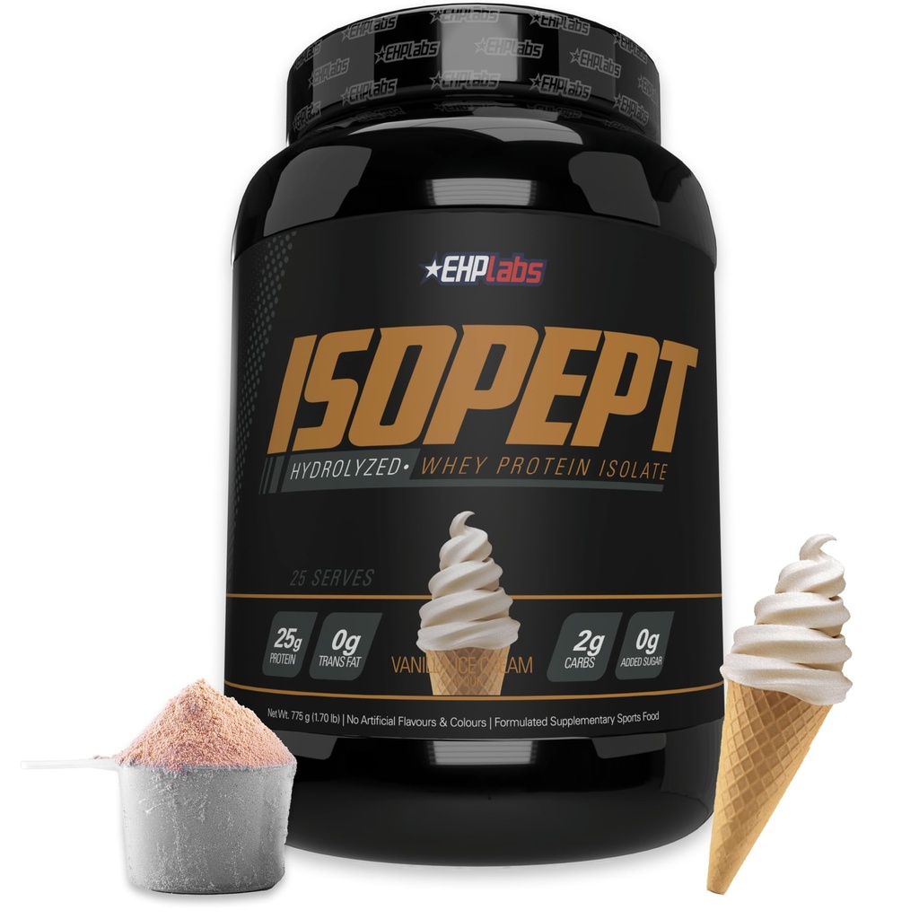 IsoPept Hydrolyzed Whey Protein Powder by EHPLabs - 100% Whey Protein Isolate & Hydrolysate, 27g Protein, Non-GMO, Gluten Free, Fast Absorbing, Easy Digesting, 27 Serves (Vanilla Ice-Cream)