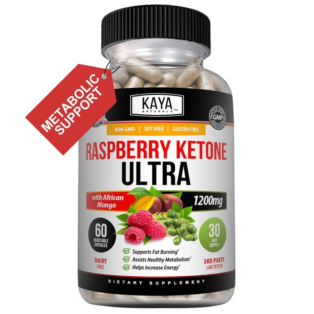 Kaya Naturals Keto Diet Βατόμουρο Κετόνη - συμπλήρωμα απώλειας βάρους, έλεγχος όρεξης, ενίσχυση του μεταβολισμού - 60 κόμης