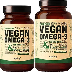 Vegan Omega 3 60 Softgels & 180 Softgels Bundle - Plant Based DHA & EPA Λιπαρά Οξέα - Carragenan Δωρεάν, Εναλλακτική για το ιχθυέλαιο, Υποστηρίζει την καρδιά, τον εγκέφαλο, την κοινή υγεία - Αειφόρα πηγασμένη άλγη