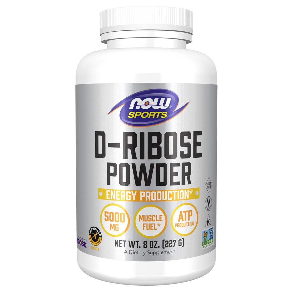 NOW Τρόφιμα Αθλητική Διατροφή, D-Ribose σκόνη 5.000 mg, Certified Non-GMO, Παραγωγή Ενέργειας*, 8-Ounce