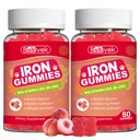 2 Pack Iron Supplement Gummies for Women & Men - Iron Gummies with Folate Vitamin C B12 B6 Zinc, Peach Flavor, Vegan 120 Gummies