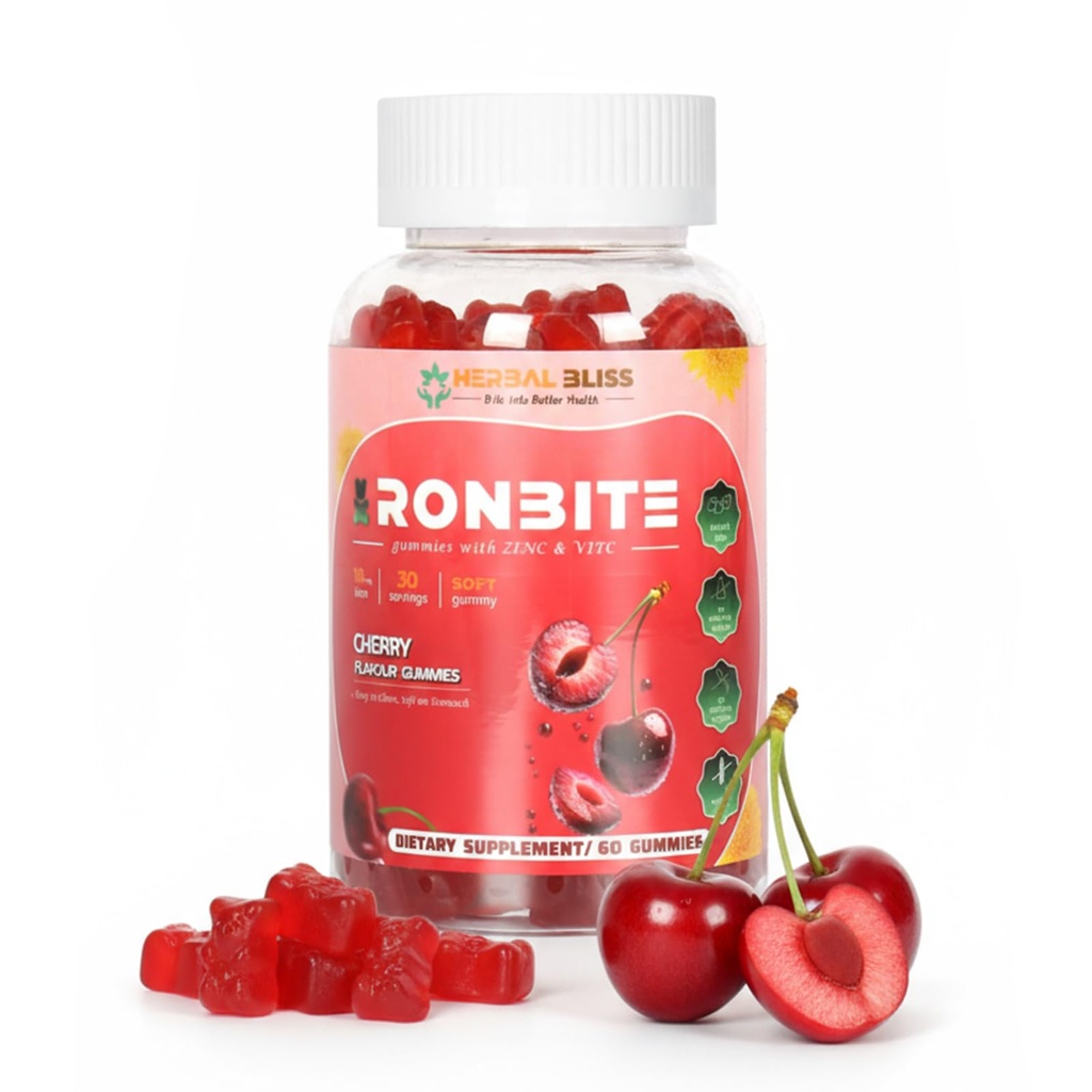 Best Iron Gummies for Anemia & Teens - Iron Bisglycinate Gummies Vitamins C, D3, & Zinc for Max Absorption, Immune & Energy Support - Vegan, No Sugar - Cherry Flavor