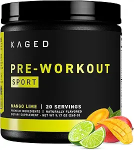 Kaged Sport Pre Workout Powder για άνδρες και γυναίκες, Mango Lime, Sport Certified, 188mg Caffeine, Nitric Oxide Supplement, Beta Alanine για την ενέργεια, άρση βαρών, Cardio αντοχή & δύναμη, 20 υπηρεσίες