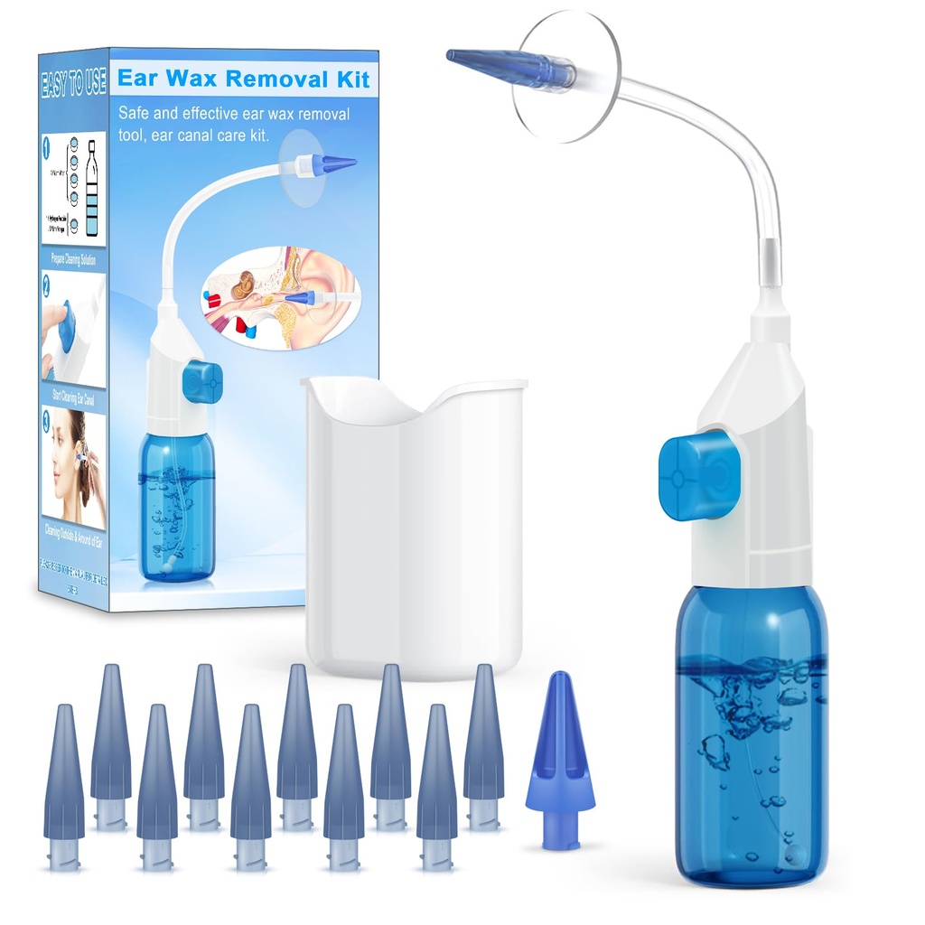 Ear Wax Removal Kit, Ear Cleaning Kits Manual Safe Ear Irrigation Flushing System, Effective Ear Cleaner Earwax Removal Kit, Ear Wax Removal Tool with Ear Basin and 10 Ear Tips