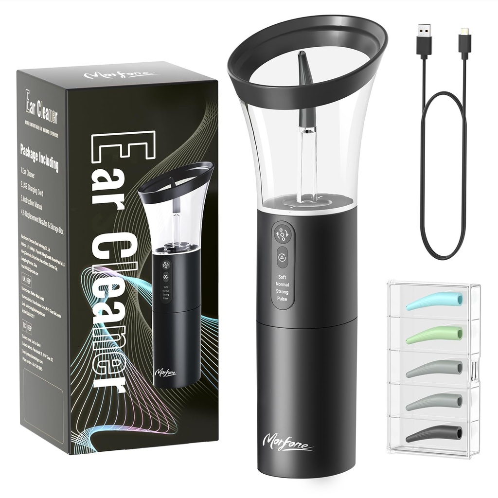 Ear Wax Removal, Electric Ear Cleaning Kit Effective & Safe Ear Cleaner Irrigation Flushing System 4 Pressure Modes for Ear Wax Buildup, Water Resistant Ear Cleaning Tool USB Rechargeable