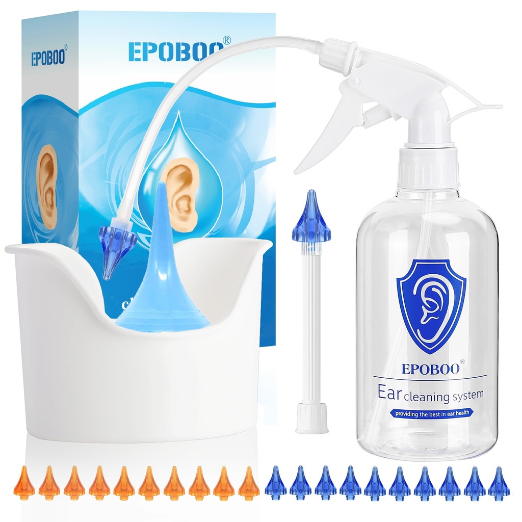 Earwax Removal Bottle – Safe & Effective Ear Irrigation System FSA-HSA Eligible, 500ml Spray Bottle, Big Basin, Drying Bulb & 20 Reusable Soft Tips, Rigid Pipe & Flexible Tube for Personal or Family
