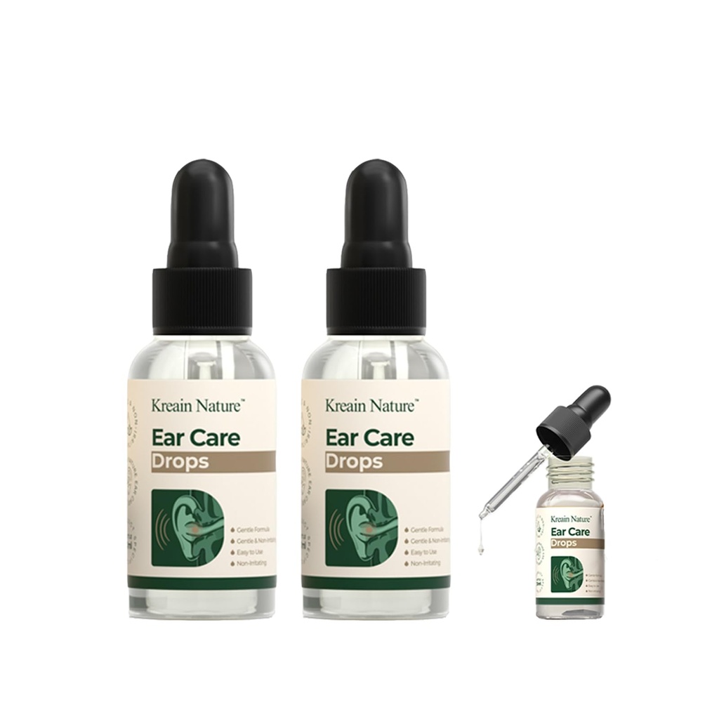 2 Pcs Advanced Ear Care Drops with Natural Botanical Extracts, Kreain Nature Gentle Daily Ear Drops for Earwax Softening, Itch Relief & Optimal Ear Hygiene | Non-Irritating & Moisturizing